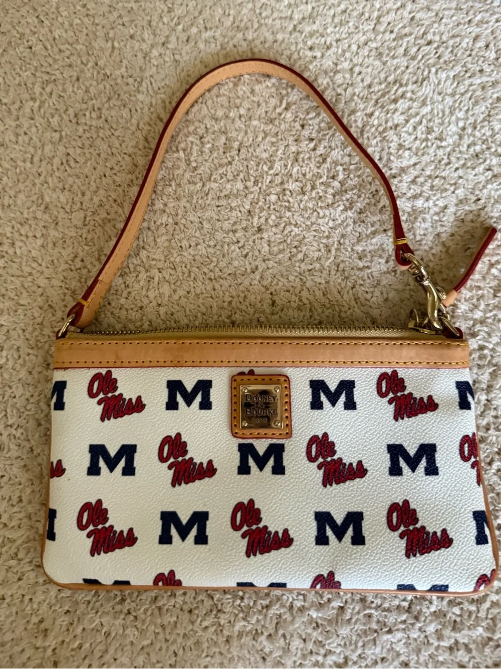Dooney & Bourke White Wristlet with Red Ole Miss Script & Navy M Logos
